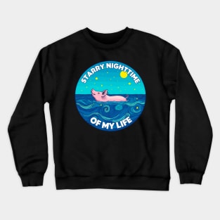 Starry Nighttime of My Life | Van Gogh Pig of the Bahamas Floating in the Sea | Piglet | Travel | Animal | Cruise | Vacation | Beach Crewneck Sweatshirt